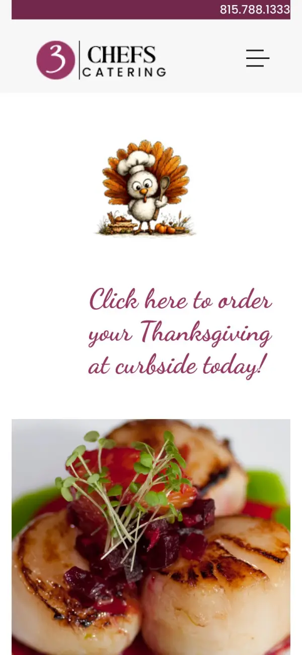 3 Chefs Catering website on a phone
