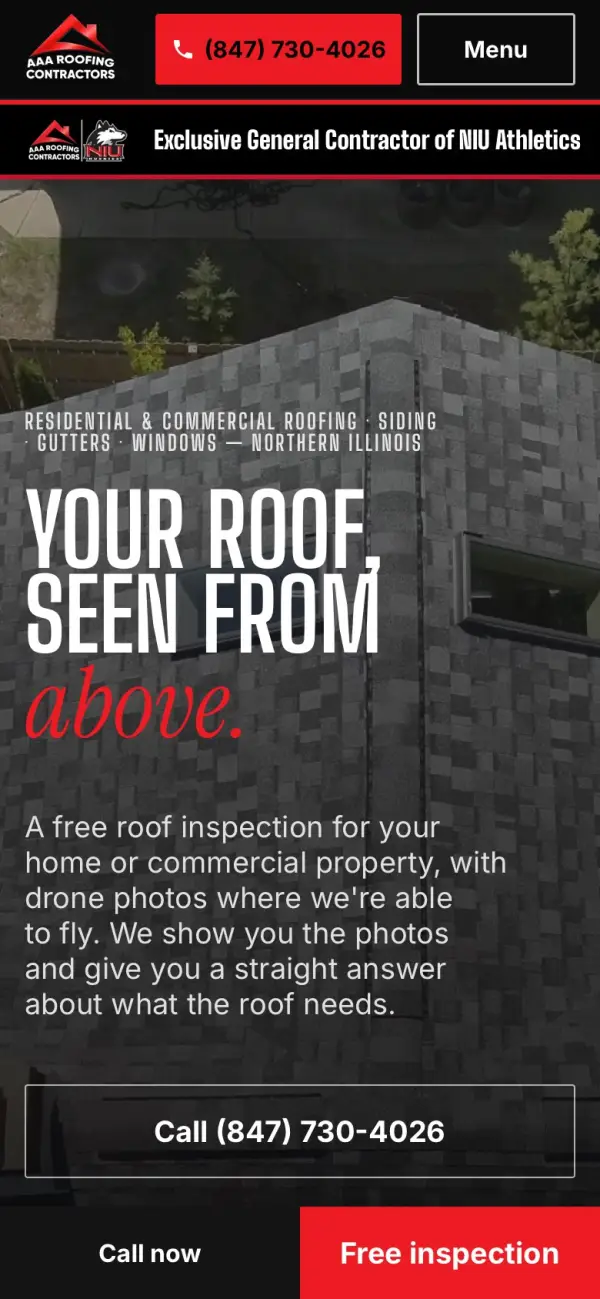 AAA Roofing Contractors Inc. website on a phone