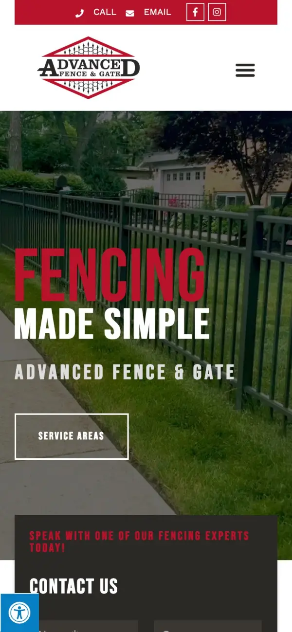 Advanced Fence & Gate Co. website on a phone