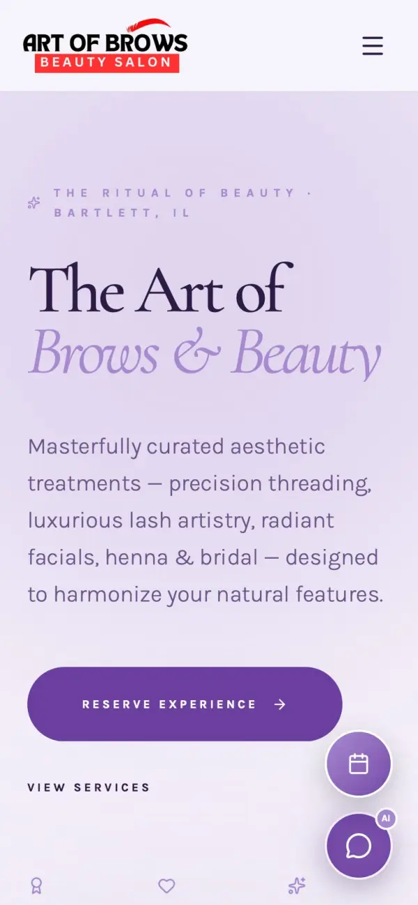 Art of Brows Beauty Salon website on a phone