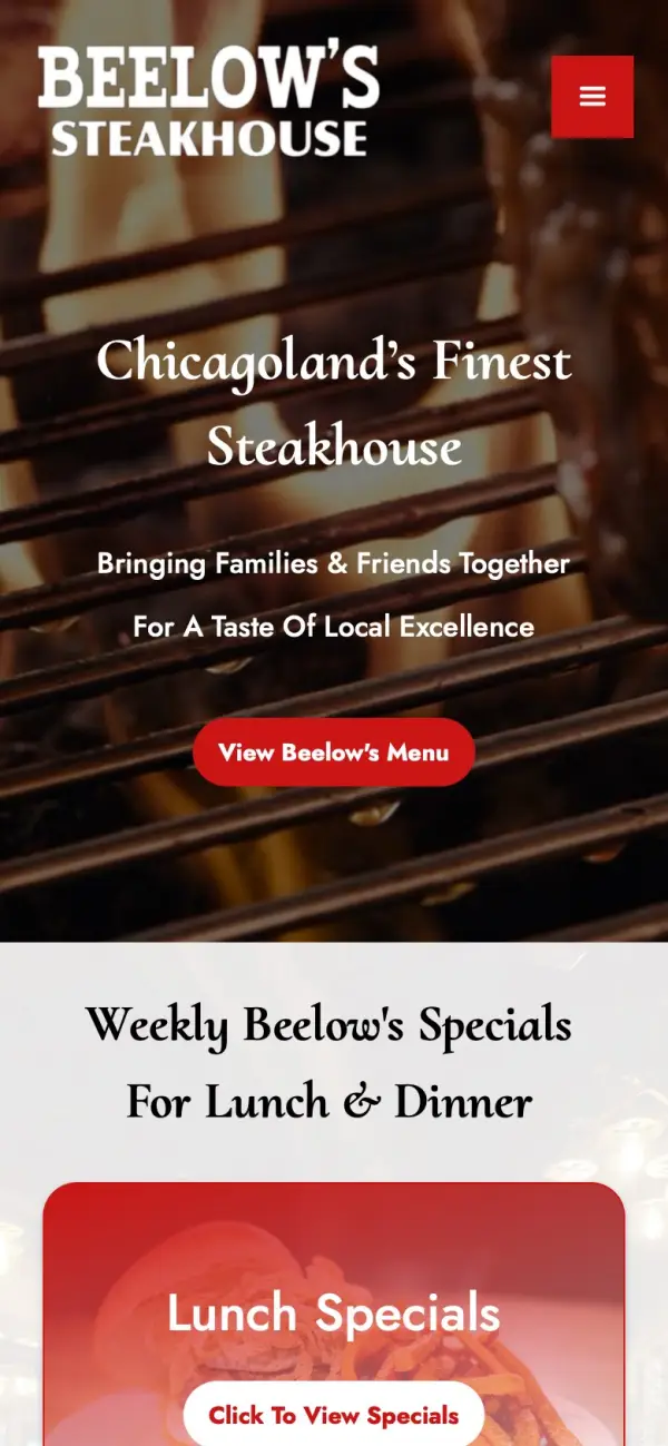 Beelows Steakhouse website on a phone