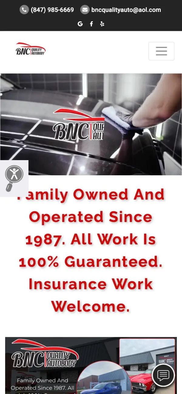 BNC Quality AutoBody Inc. website on a phone