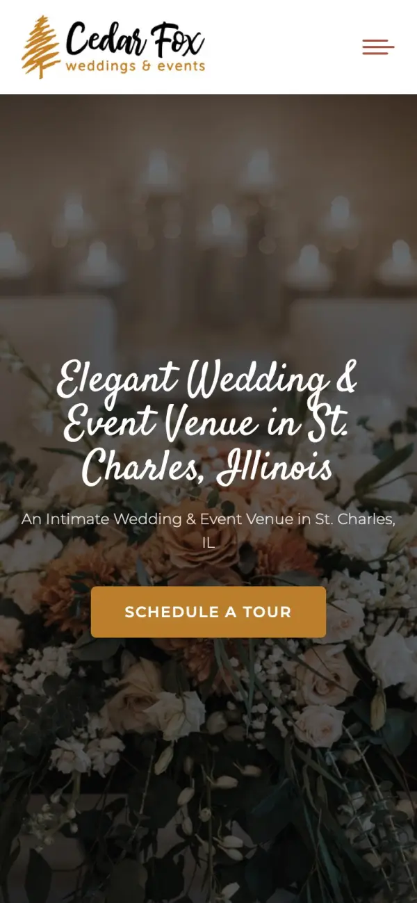 Cedar Fox Weddings & Events website on a phone