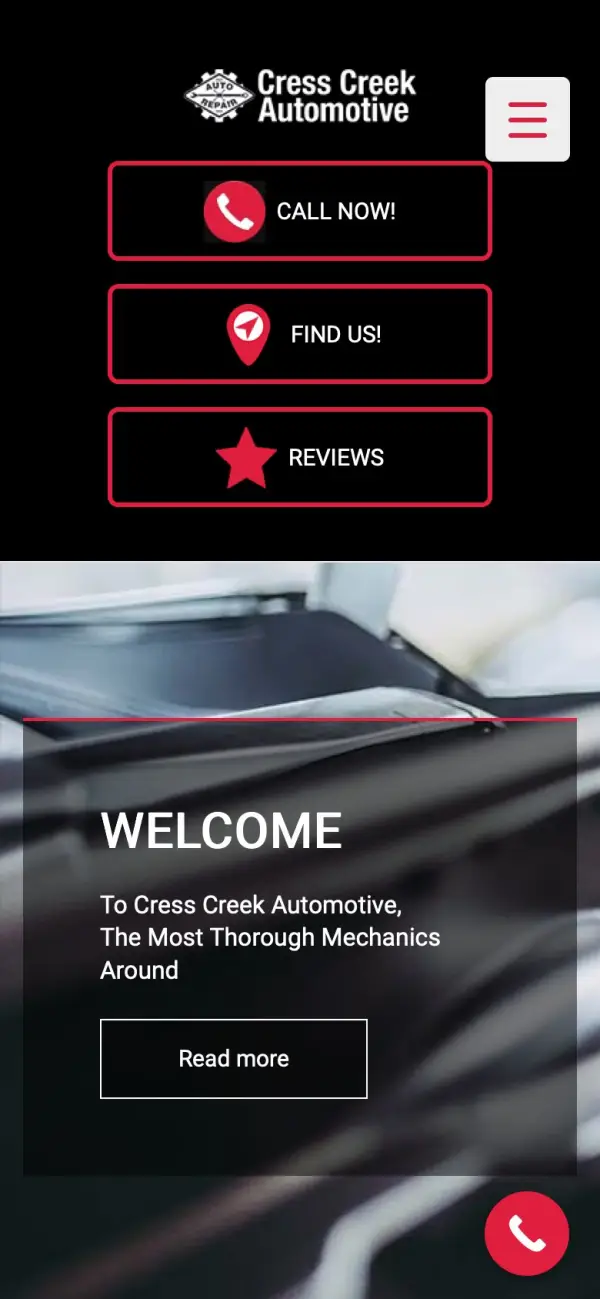 Cress Creek Automotive website on a phone