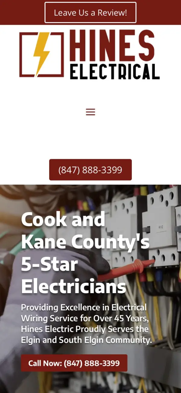 Hines Electric website on a phone