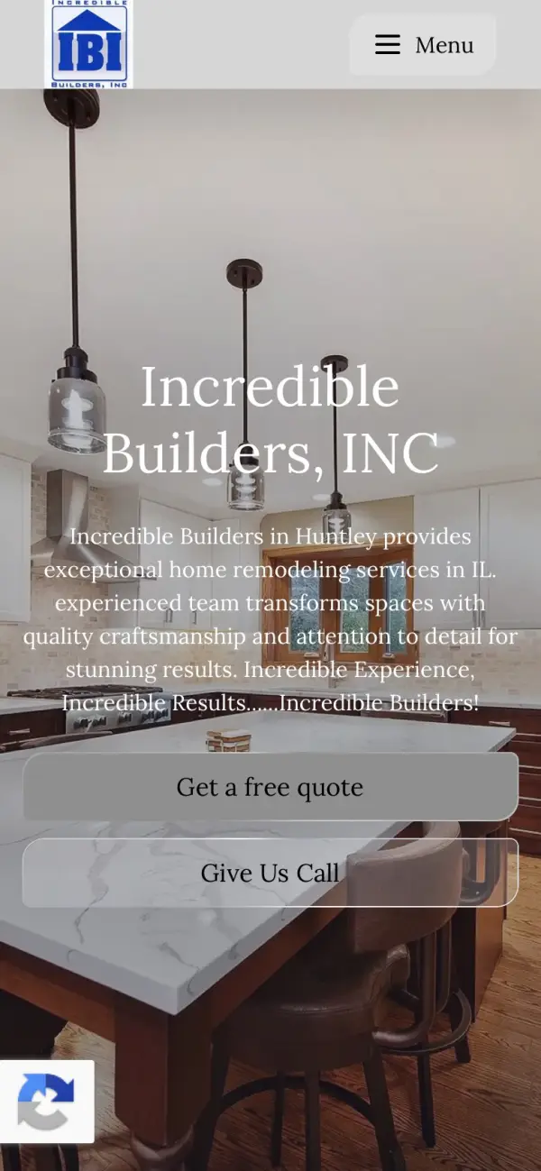 Incredible Builders website on a phone
