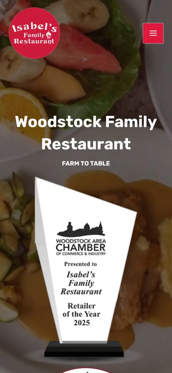 Isabel's Family Restaurant website on a phone