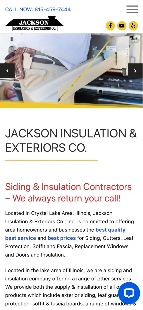 Jackson Insulation & Exteriors Co. Inc. website on a phone