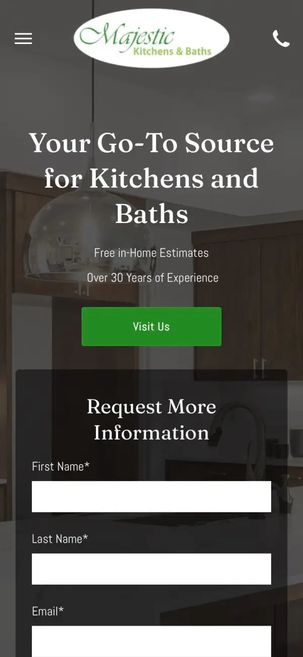 Majestic Kitchens & Baths website on a phone