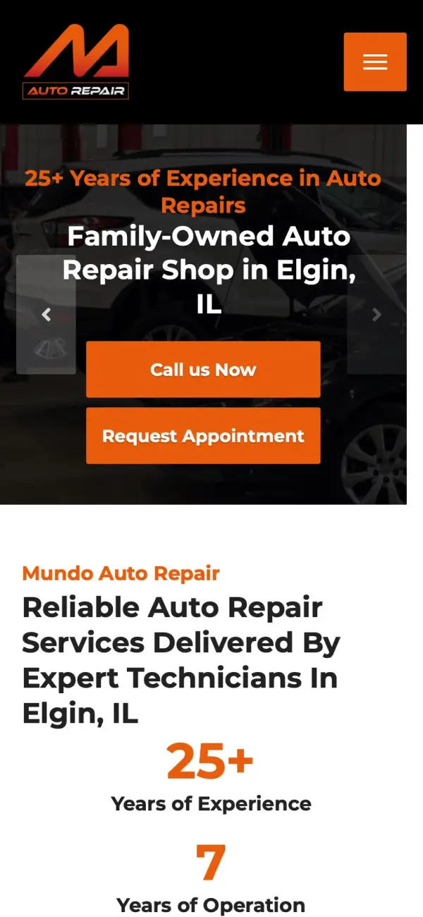 Mundo Auto Repair website on a phone