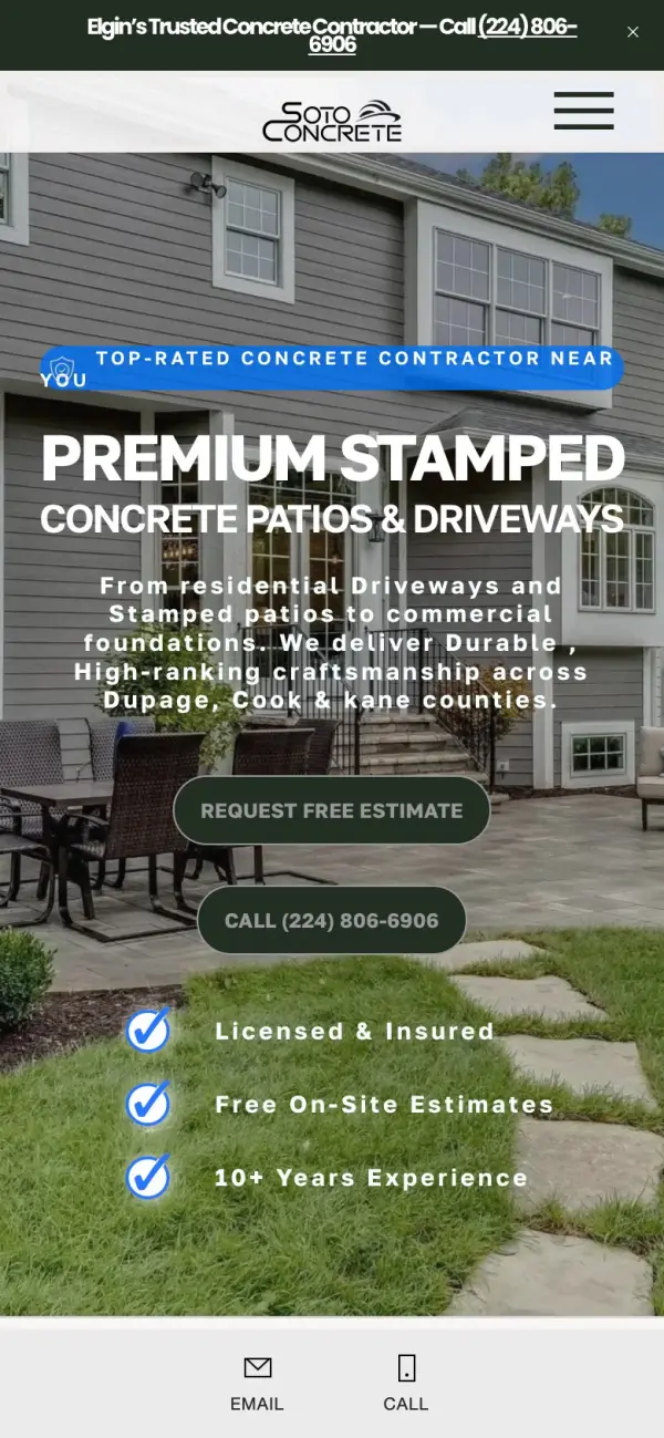 Soto Concrete website on a phone