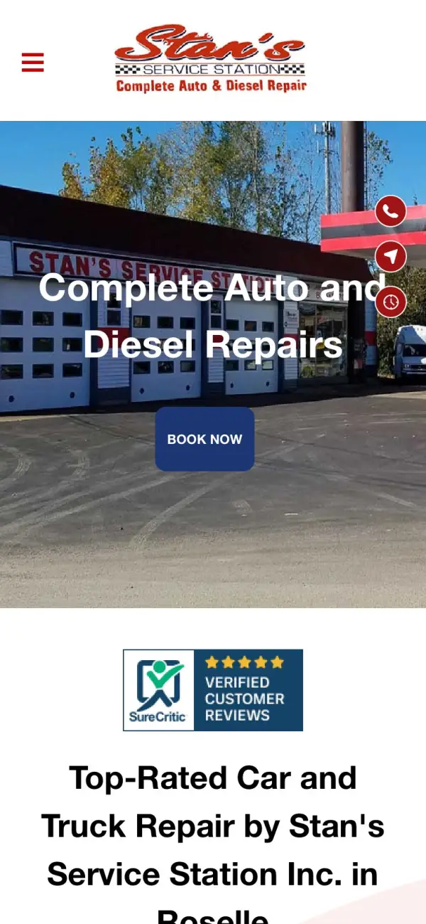Stan's Service Station website on a phone
