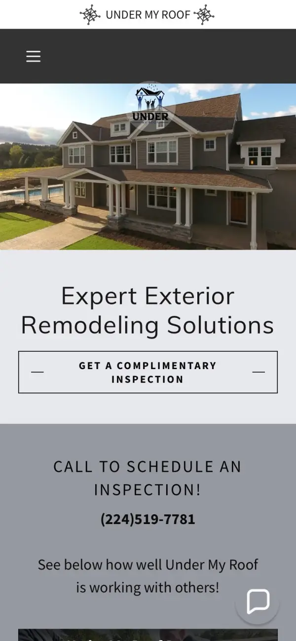 Under My Roof LLC website on a phone