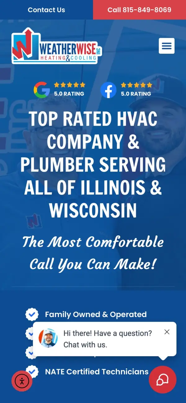 WeatherWise Heating & Cooling website on a phone