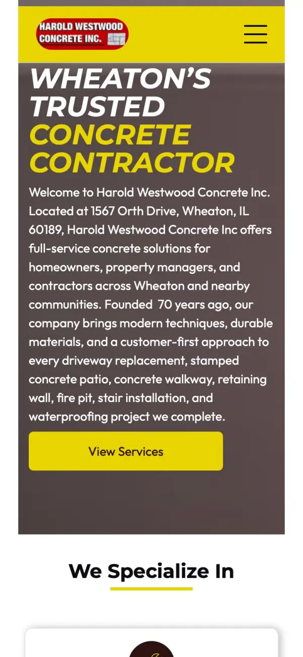 Harold Westwood Concrete website on a phone
