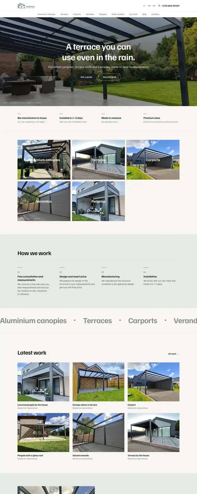 Modernūs Sprendimai website on a phone